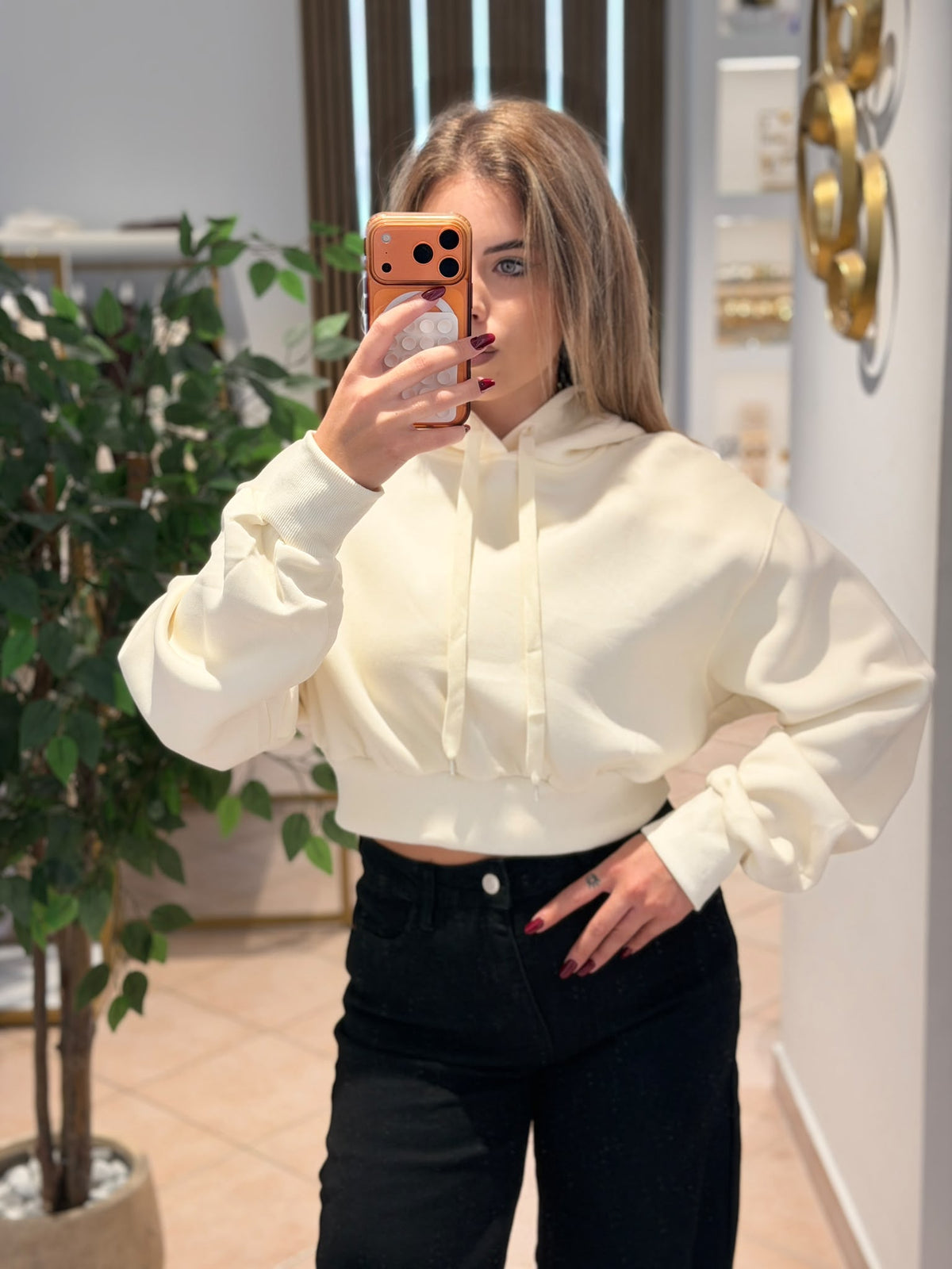 Felpa crop con cappuccio
