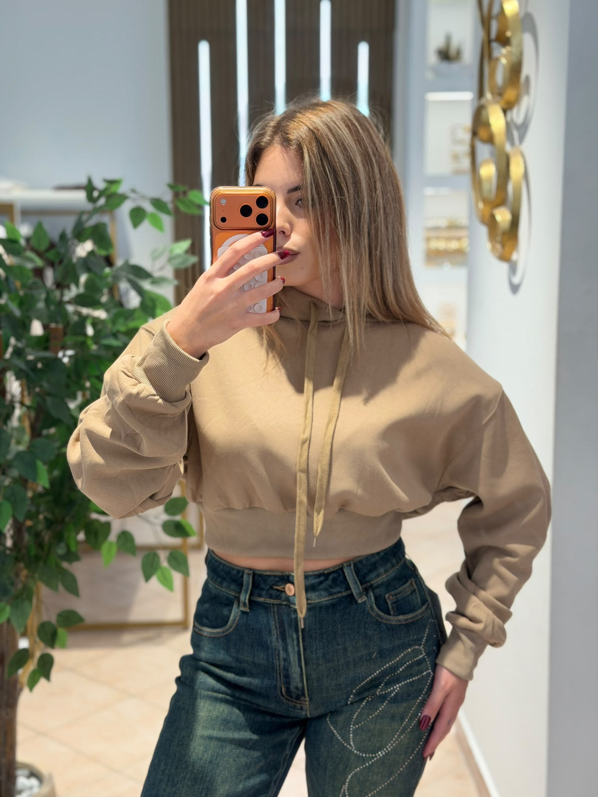 Felpa crop con cappuccio